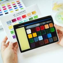 [Ilustración de dibujos animados esencial] Pintura de acuarela semisólida de 24/48/72 colores, especialmente para pintura de personajes, lista para usar sin mezclar, set de pintura de acuarela para anime y manga, coloración para estudiantes de arte, para útiles escolares, de vuelta a la escuela