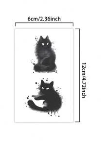 1张Y2K猫咪临时纹身贴纸，防水防汗，可持续1-2周，逼真的草药汁液效果，不反光，适用于手臂、胸部、腿部、腹部、腰部、手指、颈部、脊柱等部位，男女通用，现代人体彩绘 - 黑色 - 查看 5