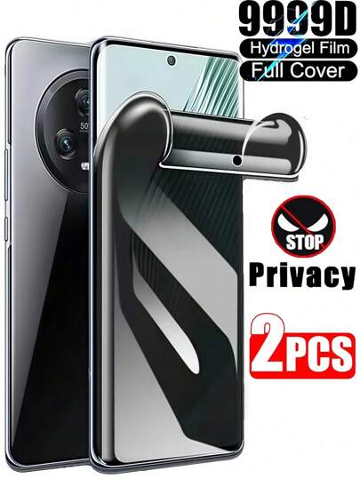 2 片 3D 曲面防窥水凝胶膜防爆防刮隐私手机屏幕保护膜兼容三星 Galaxy S25 S24 S23 Ultra/Redmi Note 14 13 Pro/Vivo/Realme//兼容小米/OPPO Reno/荣耀 70 90 50 100 200 300 Magic 5 6 7 Lite/兼容华为易粘贴无气泡办公室/地铁防偷窥屏幕保护必需品，适用于日常防护、办公室、家庭手机屏幕保护膜手机配件防水防震防摔防摔防指纹全覆盖