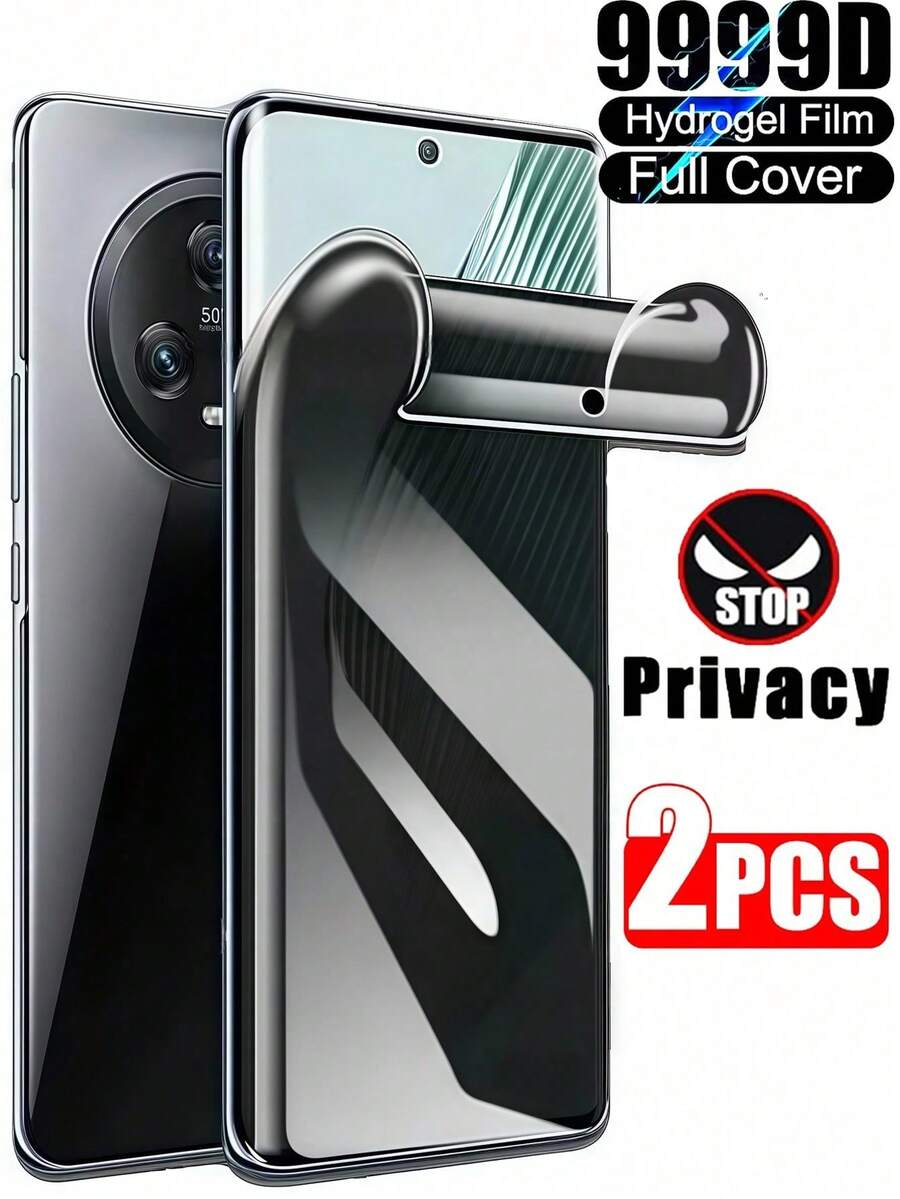 2 片 3D 曲面防窥水凝胶膜防爆防刮隐私手机屏幕保护膜兼容三星 Galaxy S25 S24 S23 Ultra/Redmi Note 14 13 Pro/Vivo/Realme//兼容小米/OPPO Reno/荣耀 70 90 50 100 200 300 Magic 5 6 7 Lite/兼容华为易粘贴无气泡办公室/地铁防偷窥屏幕保护必需品，适用于日常防护、办公室、家庭手机屏幕保护膜手机配件防水防震防摔防摔防指纹全覆盖