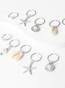 10个装女士编织发夹，时尚个性化夏季沙滩发饰，度假、摄影、节日沙滩海洋装扮发带，贝壳、珍珠编织发夹 - 銀色 - 查看 3