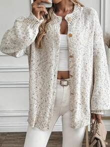 时尚波点印花休闲开衫外套，长袖，百搭优雅，适合工作和日常穿着，大码女款，白色 - 白色 - 查看 2