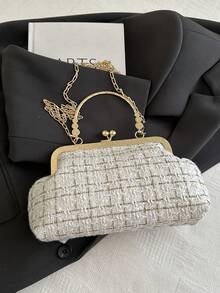 Túi xách dạ hội đính sequin thời trang mới 2025 dành cho nữ, túi xách, túi đeo vai, túi đeo chéo, màu trơn, túi xách quai xích [Họa tiết hoa ngẫu nhiên] - Màu be - Xem 9