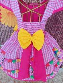 Children's Dress June Party Caipira Saint John Plaid Bow Square Dance School Fair Arraiá Northeast Costume Popcorn Queen Little Girl Girl Festivity Ruffle Youth Typical June Party - 淺粉色 - 查看 6