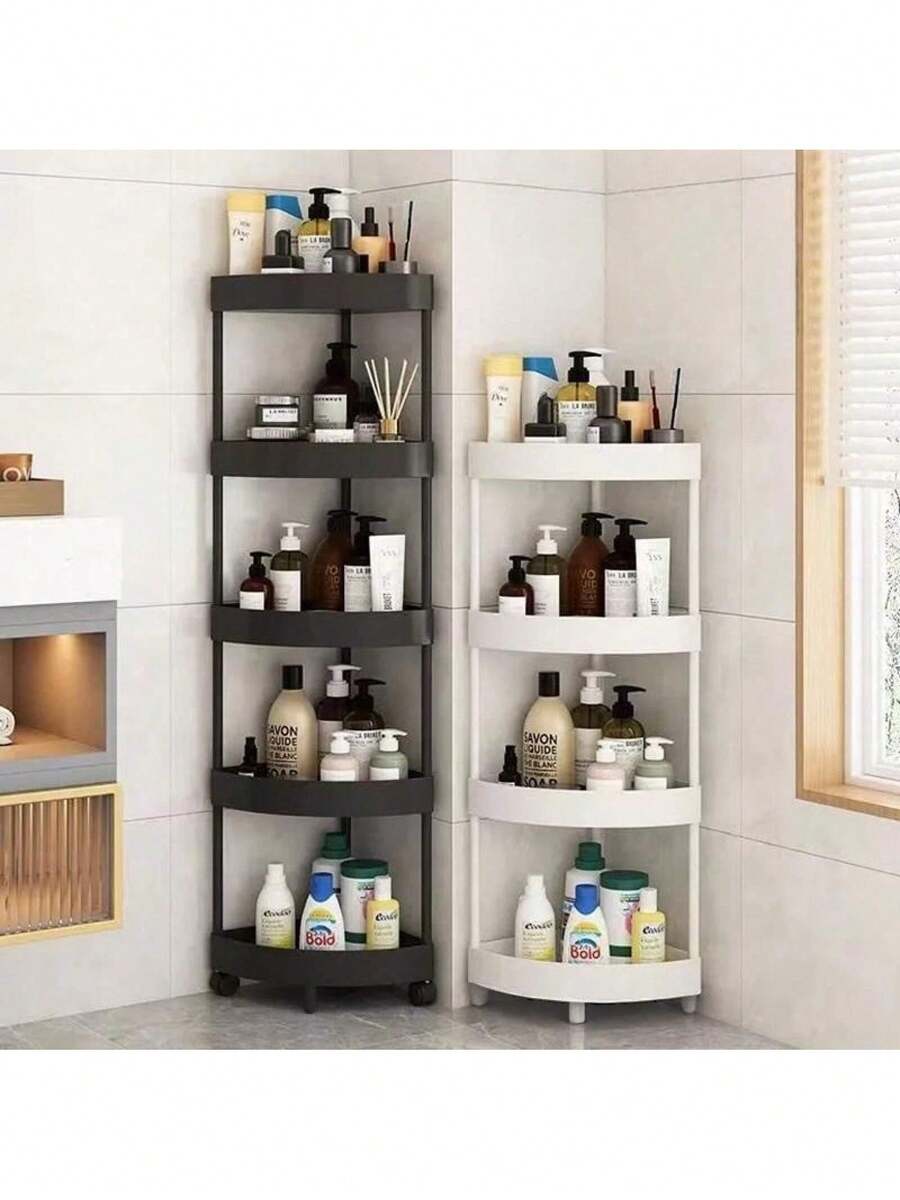 Estante Esquinero Triangular de 4 Niveles – Ahorra Espacio, Ideal para Baños, Cocinas y Sala, 80 cm de Alto x 18 cm de Lado, Plástico - Negro - Ver 1