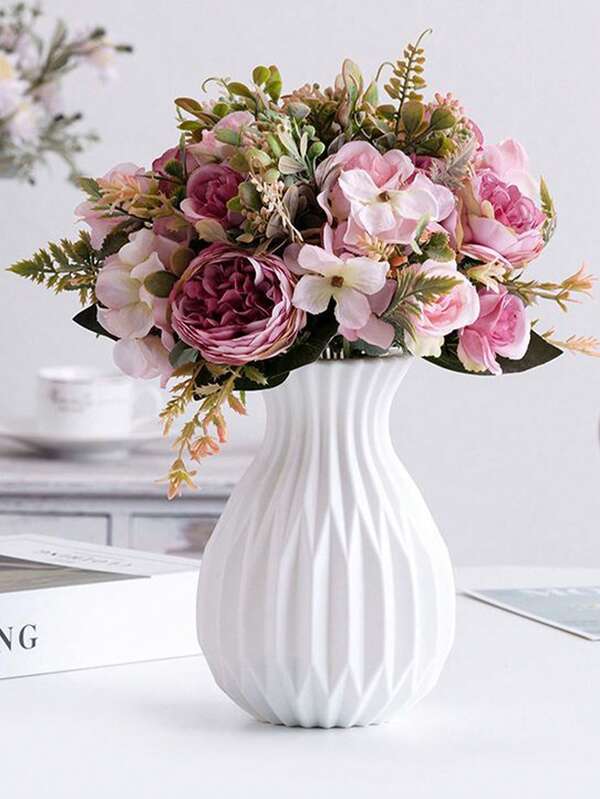 1 pieza Jarrón de plástico negro de origami duradero, jarrón de flores minimalista, adecuado para decoración con flores artificiales/frescas, decoración del hogar, sala de estar, oficina, dormitorio, decoración de otoño, centro de mesa para bodas y fiestas