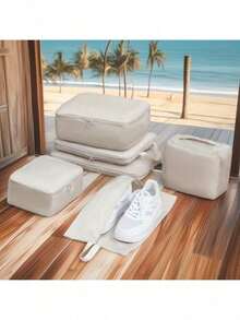 6 件套旅行收纳袋 - 轻质网眼拉链收纳袋，适用于行李箱、衣服、鞋子和化妆品 - 露营配件、行李袋、洗漱包、化妆品收纳袋、手提包、节日和返校必备品、女士旅行袋和洗漱包