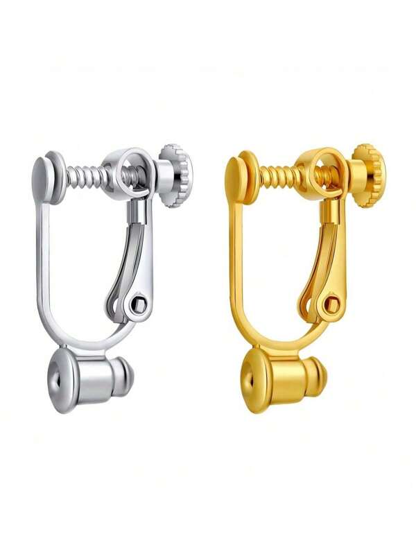 4pcs Clip-On Earring Findings Components, Screw Back Ear Wire, Non Pierced Earring Converter With Loop For Jewelry Making
