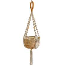 1pc Macrame Plant Hanger, Indoor Hanging Planter Basket Holder With Wood Beads, Decorative Flower Pot Holder With Tassels, No Basket