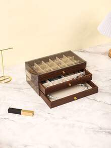 1个豪华黑胡桃木首饰盒，三层木质首饰收纳盒，抽屉式设计，亚克力首饰整理盒，经典款式，可收纳耳环、戒指、项链、手镯、吊坠，浴室收纳盒，桌面抽屉整理盒，可堆叠收纳盒，优雅奢华展示包装 - 木製3層壓克力 - 查看 17