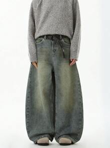 1 件休闲学院风宽松百搭情侣宽松牛仔裤 - 水鴨藍 - 查看 2