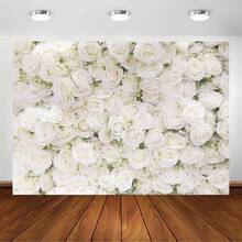 2D Flat Wedding Flower Wall Bridal Shower Party Decor Photography Backdrop, White Rose Floral Background, Portrait Photography Studio