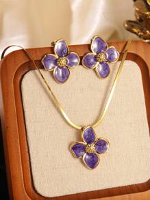 1 Set Romantic Style Colorful Accented Stainless Steel Jewelry Set, Suitable For Ladies To Wear On Engagement Or Date