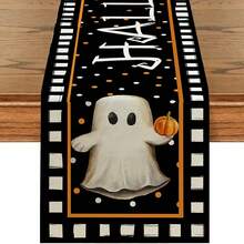 Obrus z nadrukiem ducha Halloween 1/25 szt., pyłoszczelny i łatwy do wycierania, odpowiedni do dekoracji domowych, stołu jadalnego, przyjęć świątecznych i jesiennych. Akcesoria na imprezę halloweenową, prezenty świąteczne, wystrój pokoju, dekoracja stołu jadalnego. - XYZQ41 - Zobacz 1