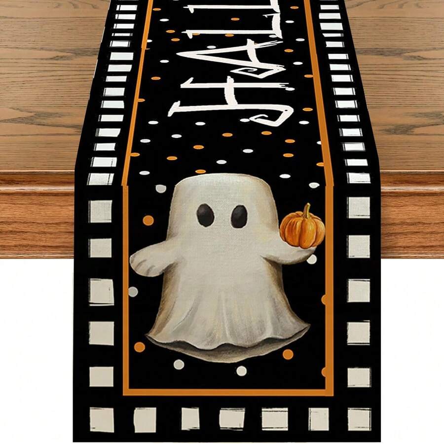 Obrus z nadrukiem ducha Halloween 1/25 szt., pyłoszczelny i łatwy do wycierania, odpowiedni do dekoracji domowych, stołu jadalnego, przyjęć świątecznych i jesiennych. Akcesoria na imprezę halloweenową, prezenty świąteczne, wystrój pokoju, dekoracja stołu jadalnego. - XYZQ41 - Zobacz 1