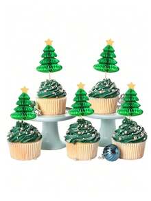 12/24pcs Christmas Tree Shaped Cake Decorations, Cocktail Stirrers, Dessert Fruit Picks, Suitable For Party Decor And Holiday Atmosphere - Multicolor - View 2