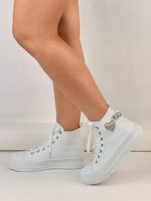 Women's High Top Thick Sole Rhinestone Glitter Cute Casual Walking Sneakers - White - View 4