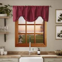 Tie Up Curtain Valance Window Treatment Living Room, Adjustable Balloon Rod Pocket Drape Valence, Set Of 1, 54 X 18 Inch, White, Home Decor - Burgundy - Xem 2