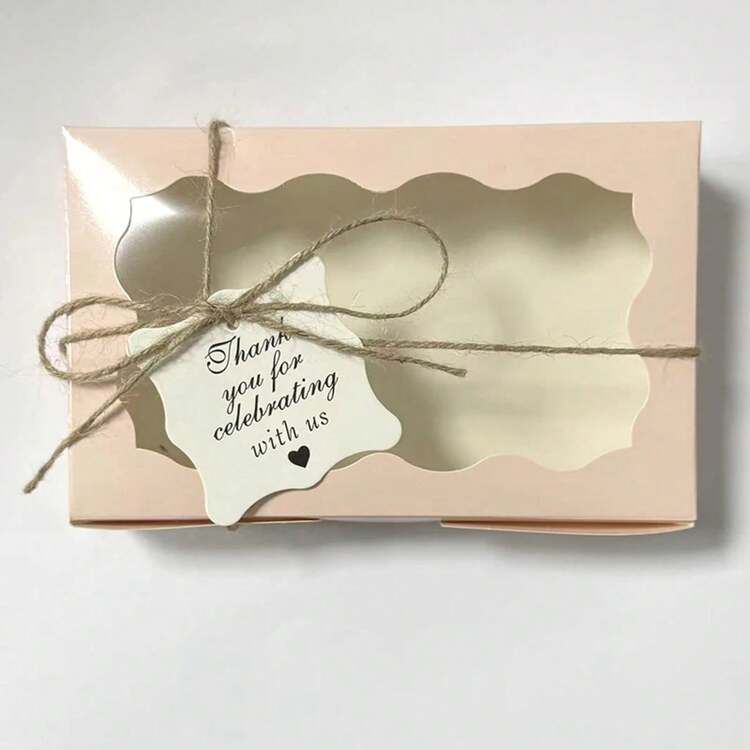 Cajas de papel Kraft para dulces y pasteles, ventana abierta rectangular, joyería de boda, cajas de embalaje de regalo de Chocolate, suministros para hornear fiestas, 10/20 piezas 77LF - Blanco con etiqueta - Añade 14