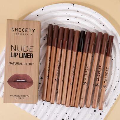 [12pcs Brown Lip Liners] 12pcs Long Lasting Brown Matte Lip Liners Gift Set Makeup | Easy To Apply Lip Pencils, Assorted Shades,