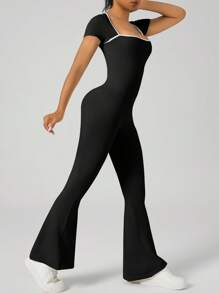 Women Workout Flare Jumpsuits ,High Stretch Athletic Jumpsuit, Gym Bodycon Scrunch Butt Yoga Rompers