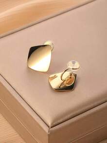 1 Cặp bông tai kẹp hình thoi bằng đồng trơn hình học dành cho nữ, bông tai kẹp hình muỗi thanh lịch, thích hợp đeo hàng ngày, quà tặng ngày lễ - Kẹp tai - Xem 13