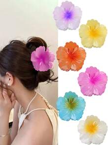 6pcs Colorful Floral Hair Clips, Minimalist Fresh Flower Claw Clips, Suitable For Daily And Beach Use, Spring/Summer