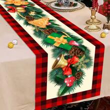 1 pieza/270 piezas Camino de mesa navideño, con diseños de campanas, galletas y lazos, de material de poliéster, de 35x181cm, para decoración de mesa de hogar, fiesta, restaurante, sala de estar en Navidad, decoración de centro de mesa para comedor interior y exterior