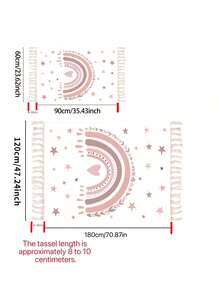 1 件波西米亚彩虹印花流苏编织地毯，可机洗，浅粉色和米色条纹，饰有星星和爱心图案，适用于客厅、卧室、衣橱、浴室、书房，是送给女孩的毕业礼物、家居装饰地毯和家庭礼物的理想之选。 - 彩色 - 查看 7