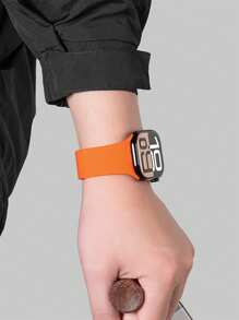 1pc Unisex Litchi Texture Silicone Magnetic Watch Band, Compatible With Apple Watch 42mm, 38mm, 40mm, 41mm, 44mm, 45mm, 46mm, 49mm, Fashionable Smart Watch Replacement Strap For Series Ultra2, Ultra SE2, SE 11, 10, 9, 8, 7, 6, 5, 4, 3, 2, 1 - Orange - View 5