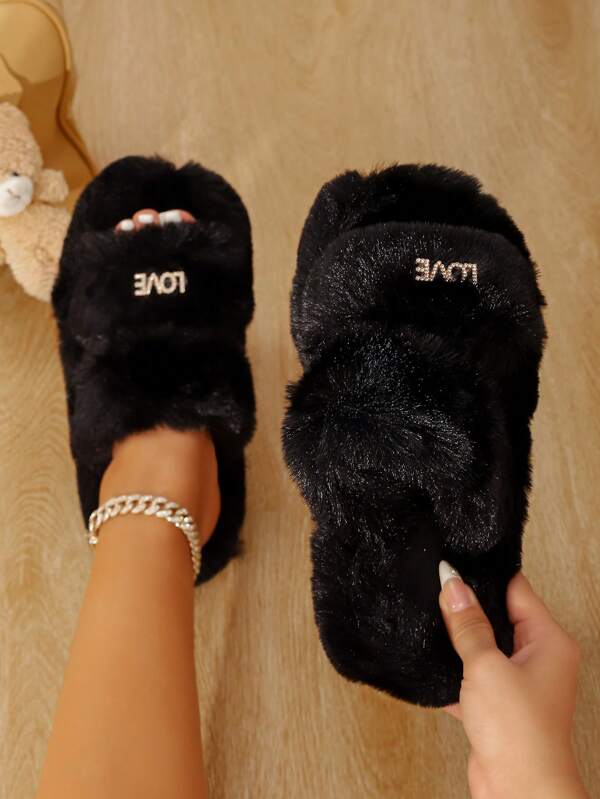 Women's Fluffy Slippers For Outdoor Wear, New Soft Bottom Thick Sole Anti-Slip Furry Thermal Slippers, Autumn/Winter