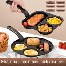 4-In-1 Large Nonstick Dishwasher Friendly Frying Pan, Electric Stove Compatible Multi-Purpose Cast Iron Base Medical Stone Coating 4-Hole Breakfast Pan - Classic Black 4-Well Flat Bottom Single Handle Skillet For Eggs, Pancakes, Patties, Burgers | Perfect For Breakfast, Brunch, Mother's Day Gifts - Multicolor - View 7