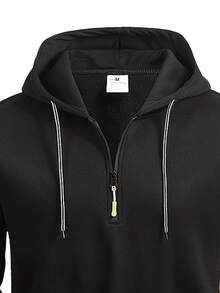 男友风两件套男士春秋季防风慢跑健身户外训练徒步运动长袖半拉链连帽衫和裤子套装 - 黑色 - 查看 4