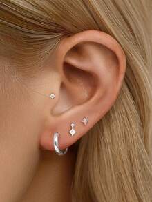 1pc Gold Mini Star Internally Threaded Lip Stud | 925 Sterling Silver Hypoallergenic Flat Earring | Cartilage Flat Earring | Back Lip Stud | Unisex Daily Wear (Sold Individually) - Multicolor - View 7