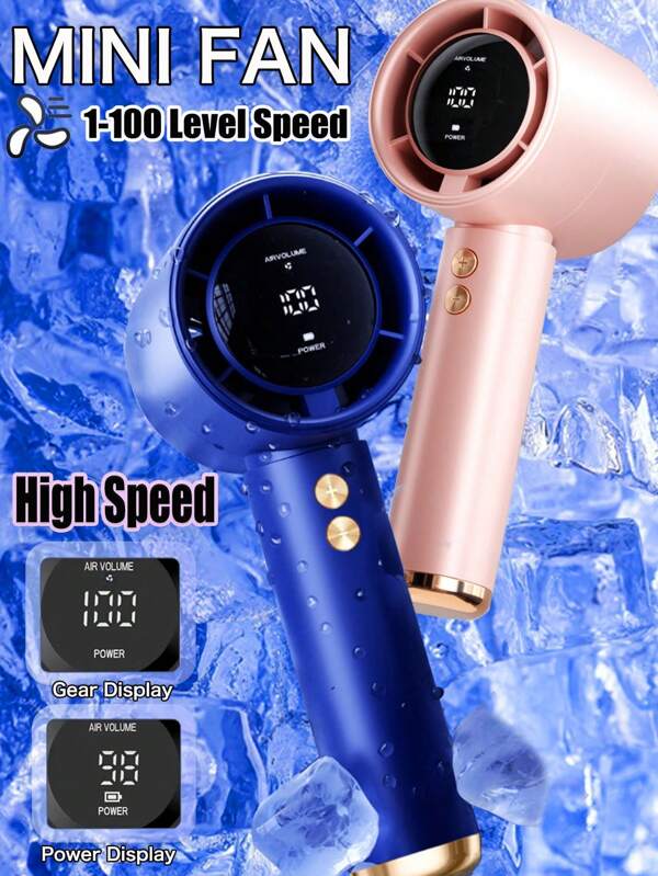 Portable Handheld Turbo Fan Display Screen 100 Wind Speeds Adjustable Mini USB Charging Handheld Fan Desktop Small Fan Electric Fan Portable And Simple Outdoor Small Fan