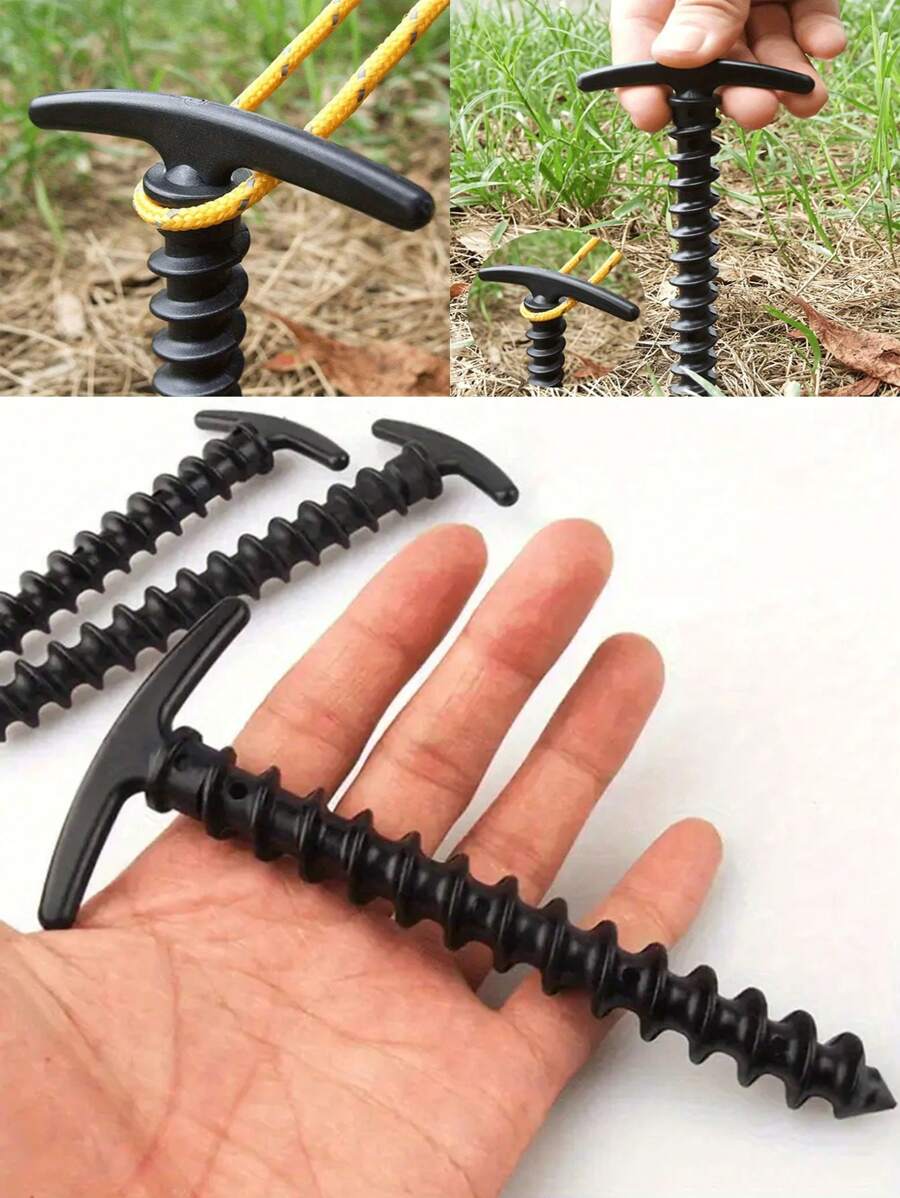 10pcs Heavy Duty Tent Stakes, Suitable For Camping And Outdoor Gear - Spiral Design Tent Pegs With Ergonomic Handles, Lightweight Portable Ground Nails For Tents, Tarps, Canopies (Red/Black/Green), Camping Accessories, Durable Structure