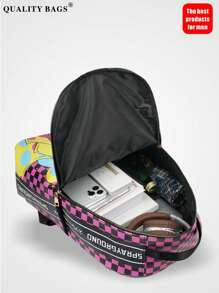 1 Stück lässiger College-Stil Rucksack, große Kapazität, Cartoon-Muster, modischer lässiger Muster, Buchstaben-Muster, Graffiti-Muster, geeignet für Männer, Festivals, Sport, Urlaub, Retro, kann Dateien halten, Reisen, Gym, Muster, Universitäts-Rucksack, Schul-Rucksack, Campus-Rucksack, Laptop-Rucksack, Rückkehr zur Schule Saison 2000er Jahre Stil