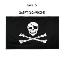 3x5 英尺 Jolly Roger 海盗旗骷髅交叉骨横幅 - 色彩鲜艳且防褪色 - 帆布标题和双线缝合 - 节日旗帜带黄铜索环 - 黑與白 - 查看 7