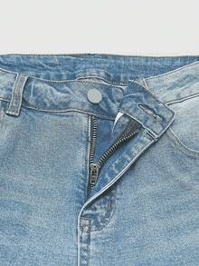 Women's Mid Rise Straight Leg Roll Hem Floral Embroidery Bohemian Denim Crop Jeans