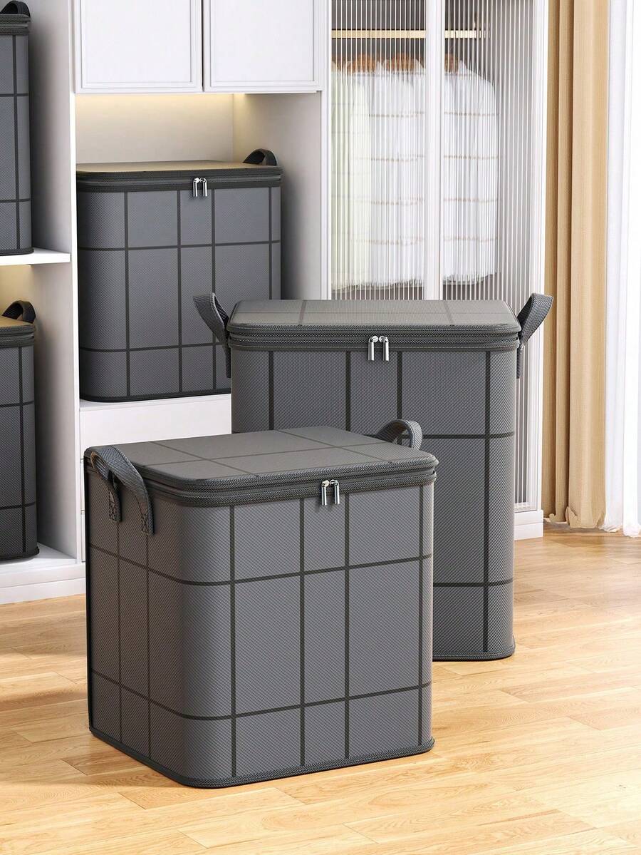 1pc Gray Clothes Storage Bag, Quilt Storage Bag, Foldable Large Capacity Storage Bag, Toy Storage Bag, Soft Cloth Storage Box, Summer And Autumn Clothing Storage Box, Suitable For Family Dormitory Storage And Organization, Wardrobe Storage Decoration