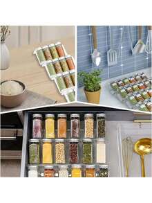 1pc/4pcs/8pcs Acrylic Slanted Spice Jars Organizer Rack, Expandable Kitchen Countertop Tray (Jars Not Included) - Multicolor - View 4