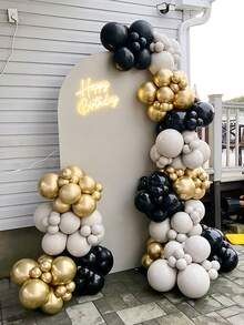 140pcs, Black Cream And Gold Balloon Garland Kit, Perfect For Weddings, Birthdays, Grandparent's Day, Father's Day, Retirement Party, Anniversary Decoration, Graduation Party - Mixed Color - View 2