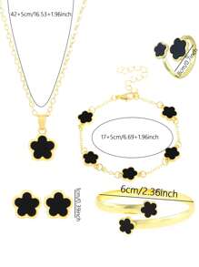 Set da 6 pezzi di accessori decorativi con fiori fortunati dello stesso colore per ragazze, 1 paio di orecchini, 1 collana, 1 braccialetto, 1 braccialetto, 1 set di anelli adatto per uso quotidiano