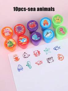 12/24pcs-Animal Footprint/Sea Animals Pattern Stamps - Mini Self Printed Seal, Easy-Grip, Assorted Colors, Perfect For Arts And Diy Crafts & Birthday,Back To School Party Baby Shower Party Favors,Back To School, School Thingsfor Girls/Boys, Backpack,School Supplies - Multicolor - View 12