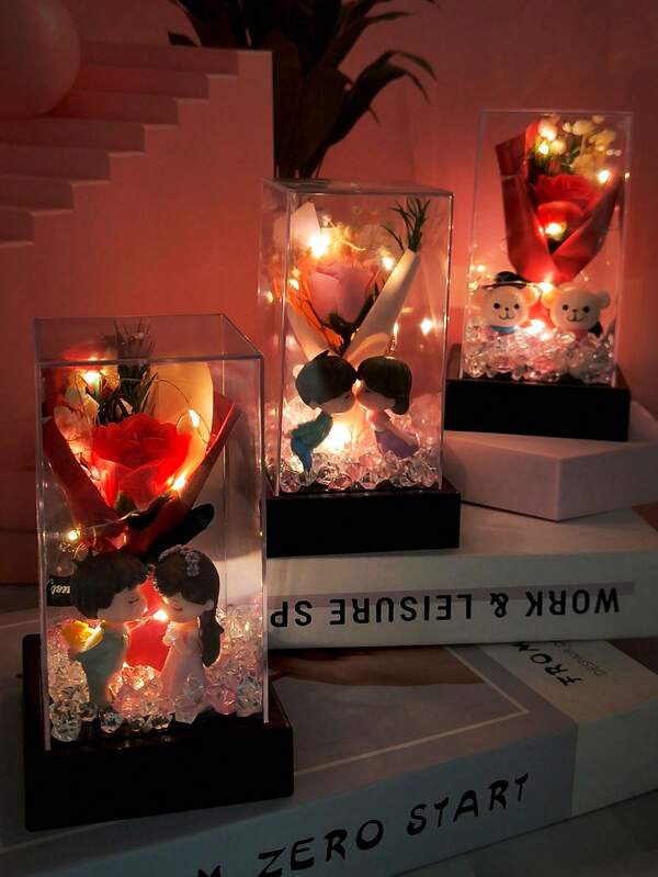 1 pezzo Fiore rosa luminoso colorato con copertura in plastica, regalo per donna, decorazione per la casa, regalo perfetto per Natale, San Valentino, Capodanno, Festa della Mamma, compleanni, anniversari e matrimoni!