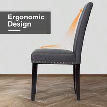 Set Of 2 Fabric Dining Chairs Upholstered With Nailhead Trim Gray - 深灰色 - 查看 3