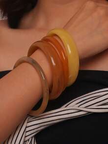 4 件套优雅复古手链套装，时尚简约设计，适合休闲装，女士时尚首饰，亚克力，无电镀，无镶嵌，适合全年日常和派对场合 - 橘黃 - 查看 4