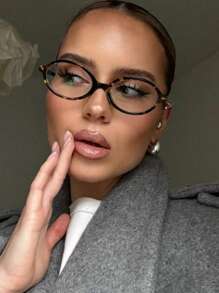 1pc/Set Retro Oval Frame Glasses, Personalized Street Style Snap Concave Transparent Glasses, Chic Small Frame Glasses, Minimalist Fashion Versatile Accessories For Women