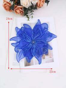 3D 刺绣蕾丝贴花，带水钻，23 厘米宽，DIY 新娘礼服配饰 - 寶藍色 - 查看 2