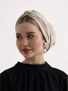 1pc Women's Classic Solid Color Chemo Turban Hat, High Elasticity, Pleated Design, Non-Slip, Breathable, Multi-Layer Pleated Headscarf, Perfectly Paired With Hijab, Soft And Skin-Friendly Modal Knitted Fabric, Suitable For Hijab Outfit, Daily Wear - Black - View 9